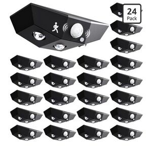 24 Pack Solar Fence Lights, Motion Sensor Outdoor Light with 3 Sided Lighting